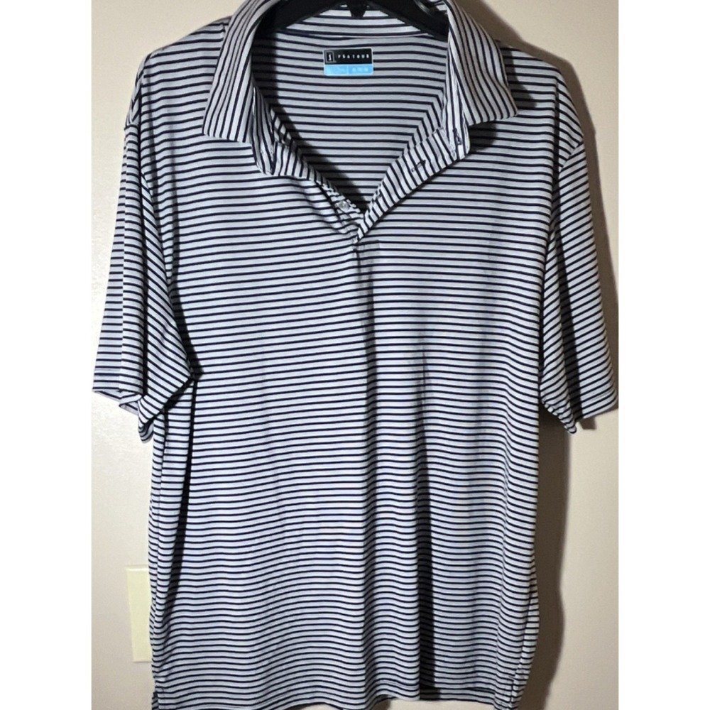 PGA TOUR Men's XL Navy White Striped Lightweight Collared Golf Polo‎ Shirt
